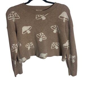 Hippie Rose Size Small Cropped Mushroom Sweater Brown Fairy Casual Neutral Boxy